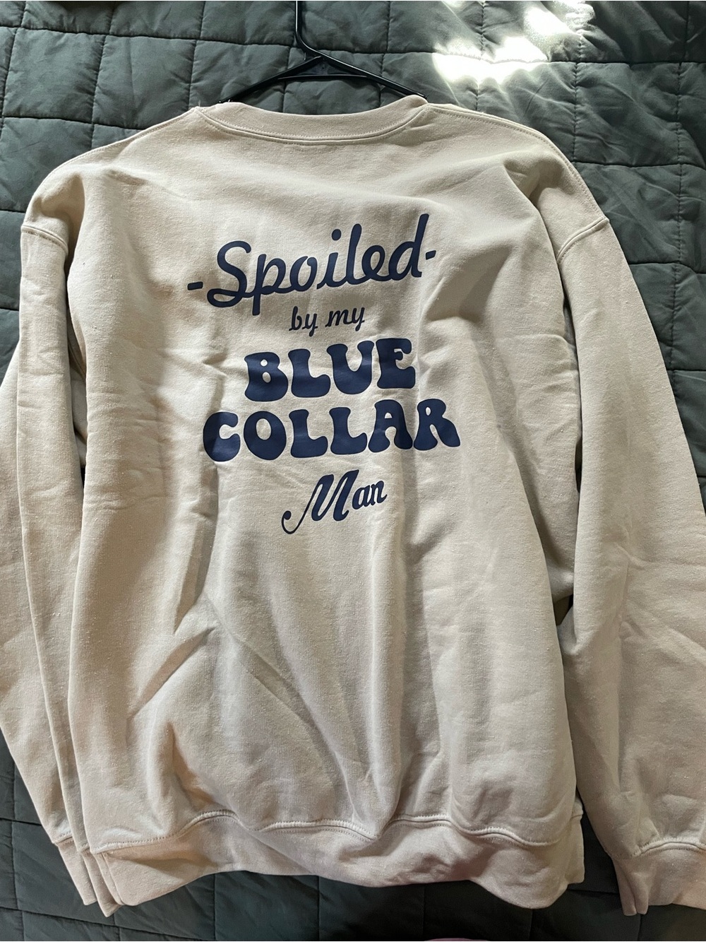 Spoiled by My Blue Collar Man Crewneck Sweatshirt - Cream/Navy